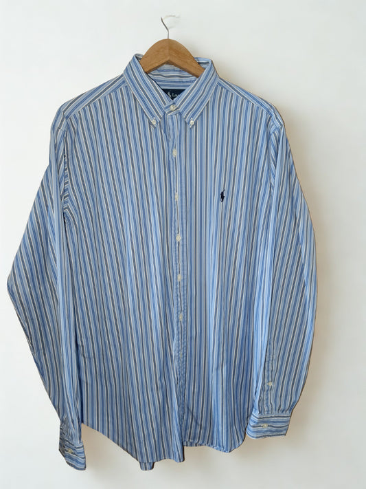 Ralph Lauren Classic Fit XL Men’s Striped Button-Down Shirt – Blue &amp; White