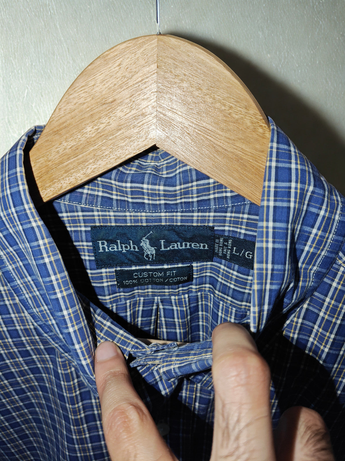 Ralph Lauren Men’s Long Sleeve Shirt – Blue Plaid, Custom Fit, Size L