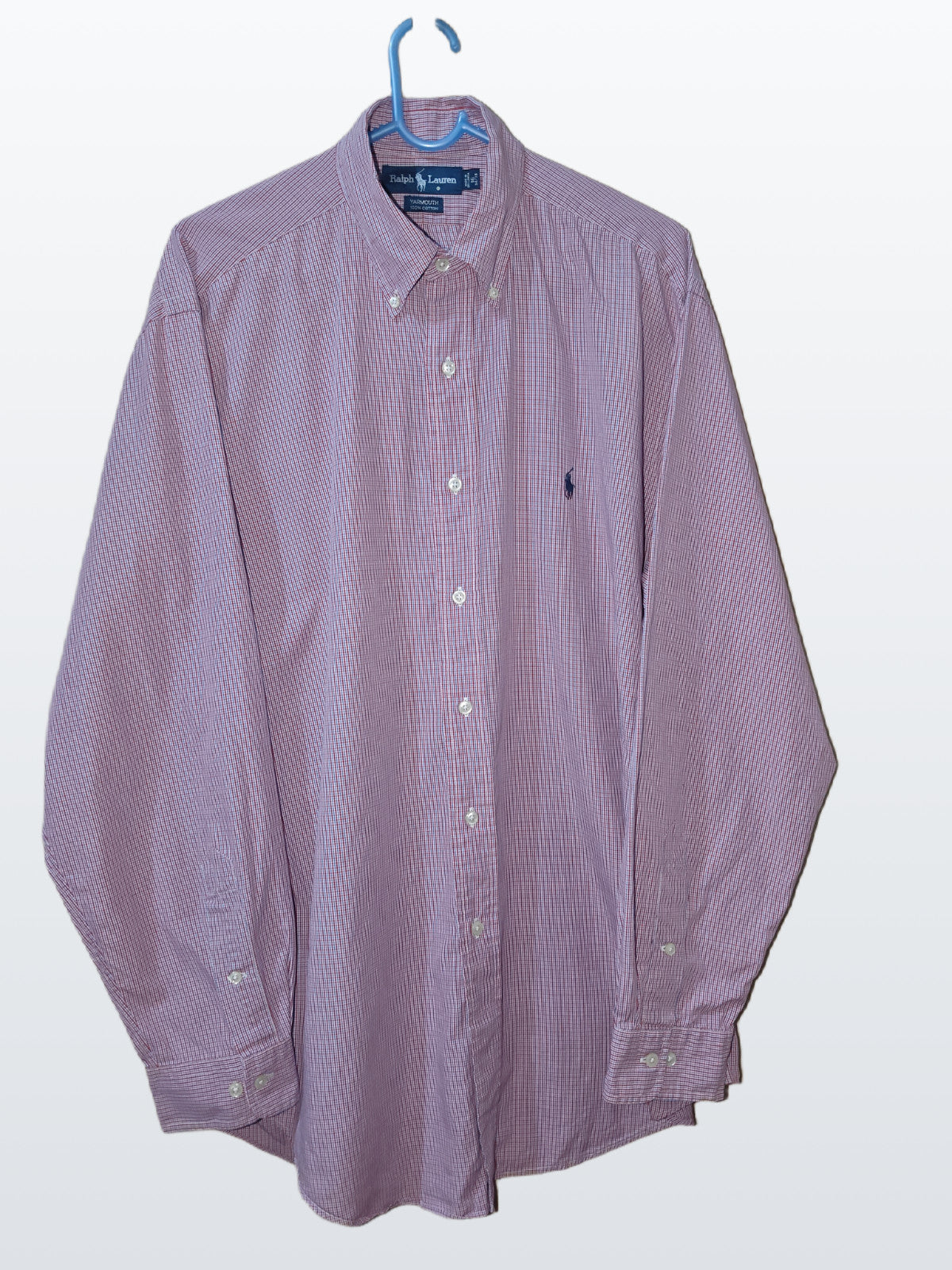 Ralph Lauren Yarmouth Shirt Men’s 16 34/35 L Large Red Blue Micro Check Button