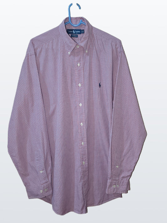 Ralph Lauren Yarmouth Shirt Men’s 16 34/35 L Large Red Blue Micro Check Button