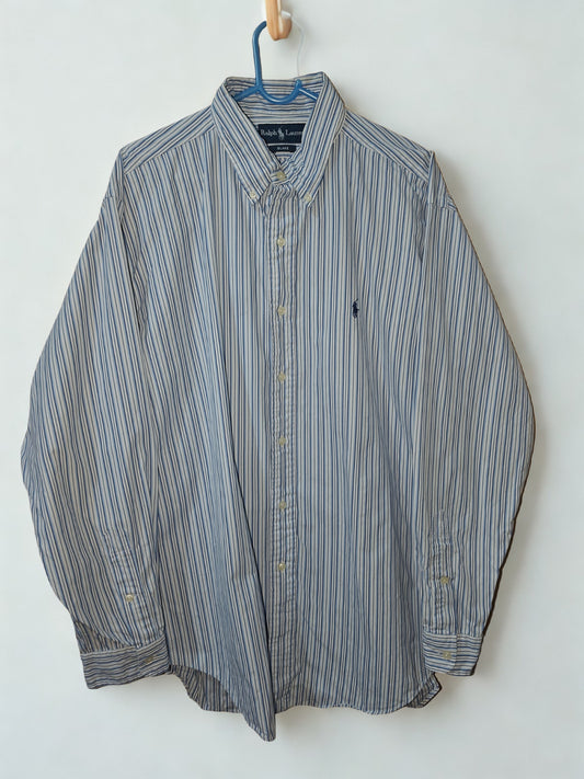 Ralph Lauren Blake Men’s Shirt L Large Blue White Stripe Button-Down Long