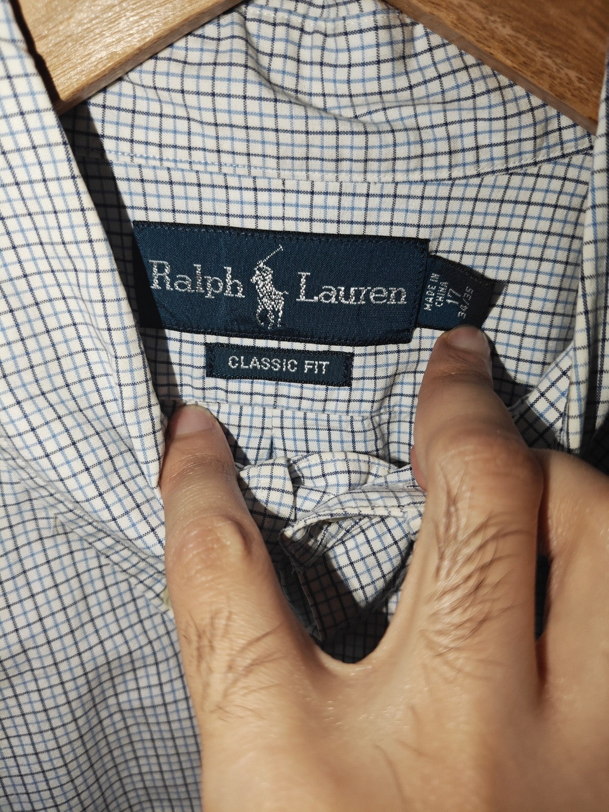 Ralph Lauren Men’s Shirt XL 17.5 Classic Fit Blue Check Long Sleeve