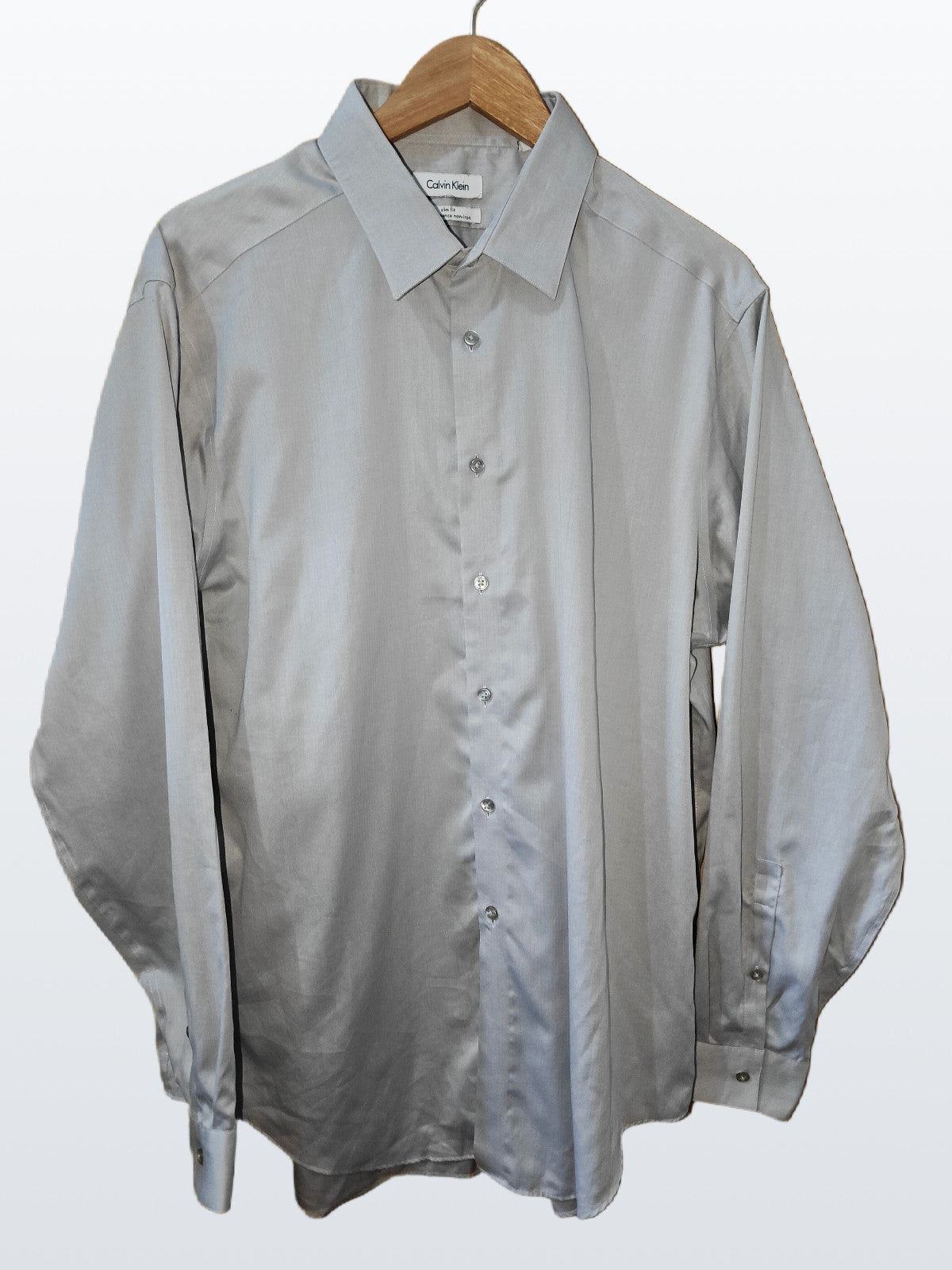 Calvin Klein Men’s Slim Fit Shirt Gray Long Sleeve Size 17.5 34/35 (XL)