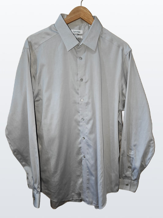 Calvin Klein Men’s Slim Fit Shirt Gray Long Sleeve Size 17.5 34/35 (XL)