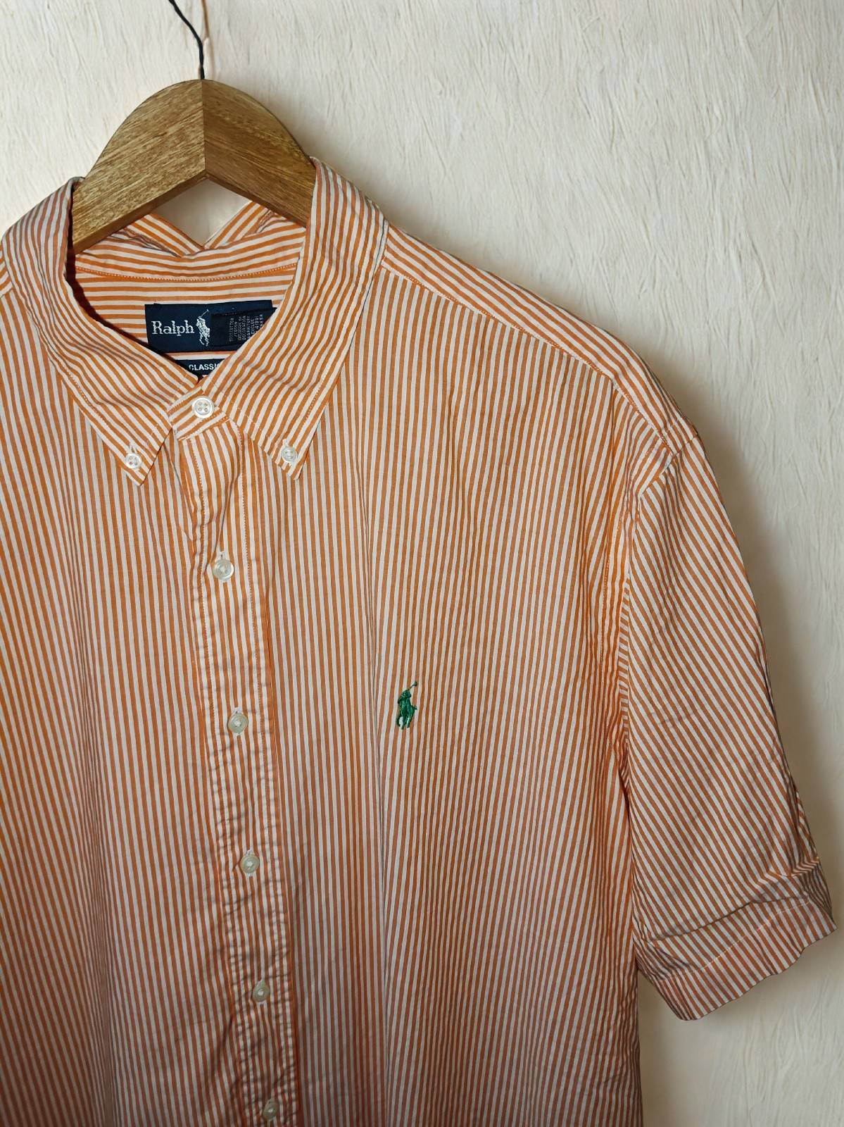 Ralph Lauren Classic Fit XXL Orange White Stripe Short Sleeve 100% Cotton Shirt
