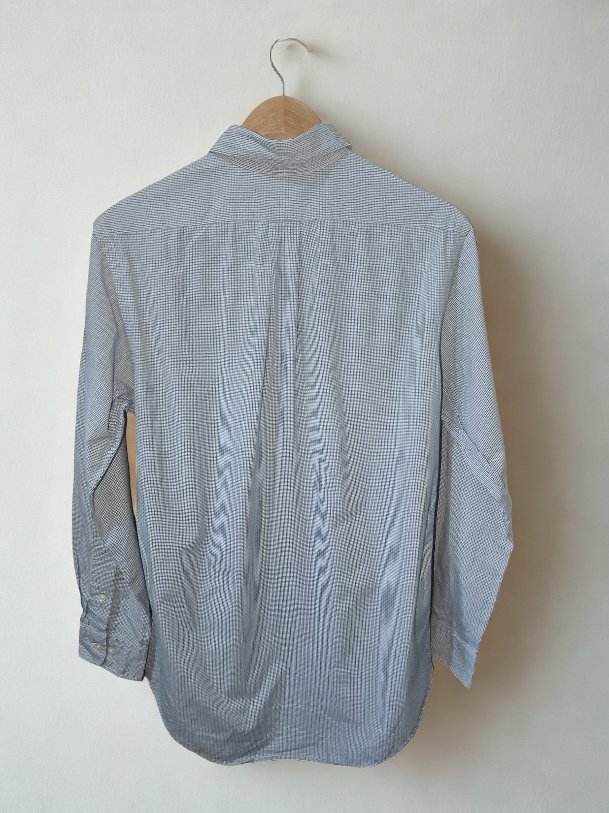 Ralph Lauren Custom Fit Shirt Blue White Micro Check Long Sleeve Size M 15.5
