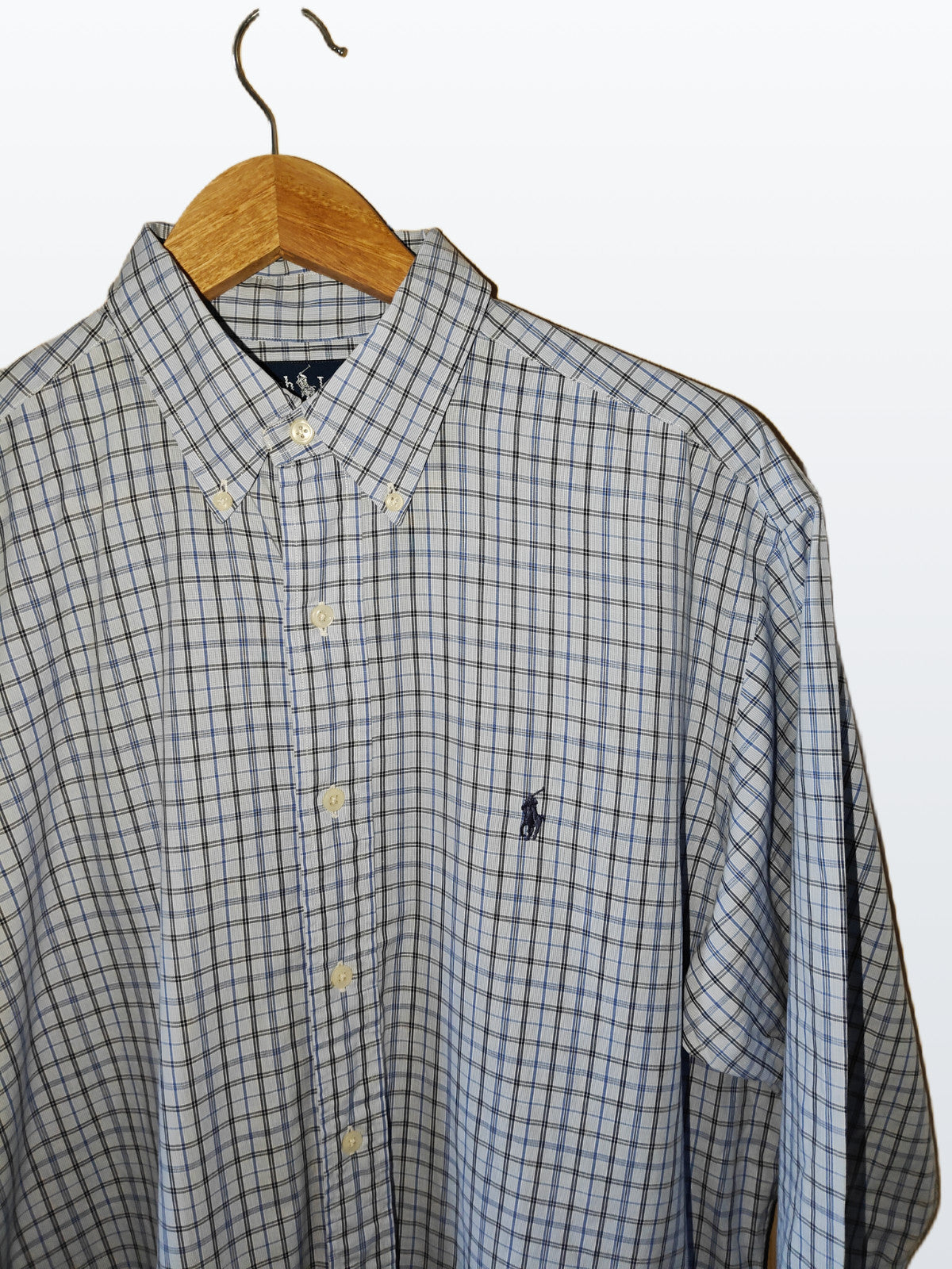 Ralph Lauren Yarmouth Men’s Shirt Blue White Check Long Sleeve Size 16.5 / 42