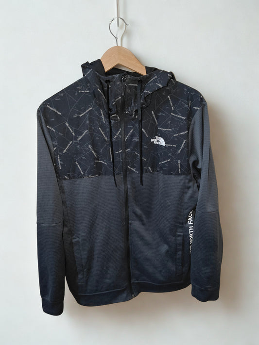 The North Face Black &amp; Grey Grid Hoodie Jacket Men's Medium Technical Full Zip
