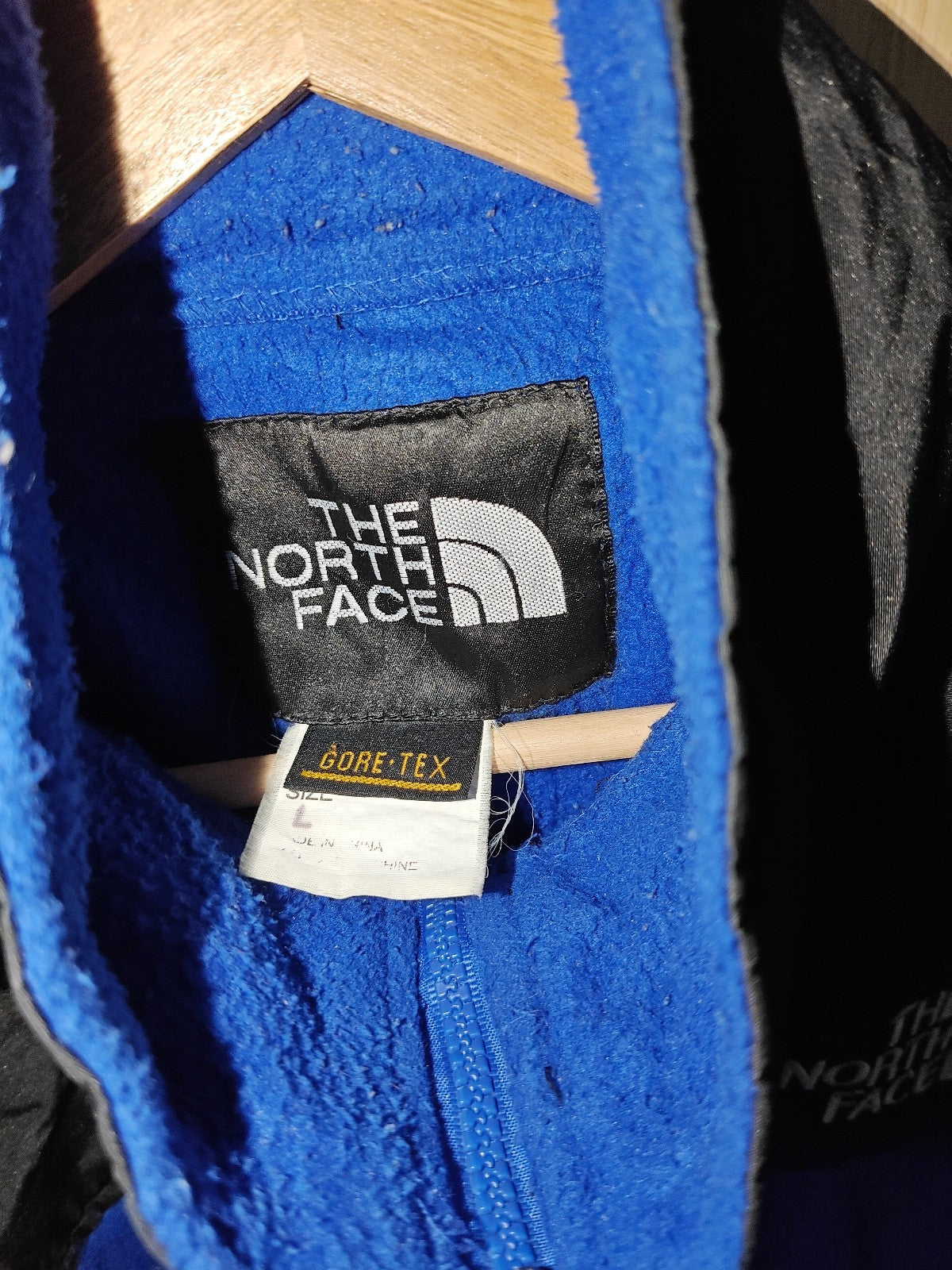 The North Face Blue &amp; Black Fleece Jacket Men's Large Vintage Full Zip GORE-TEX