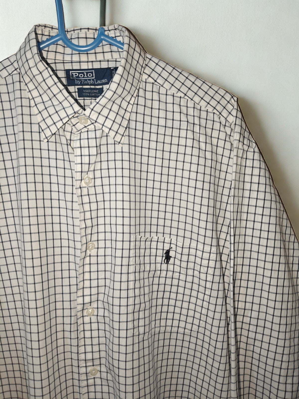 Polo Ralph Lauren Men’s Shirt L Large Marlowe White Navy Windowpane Check