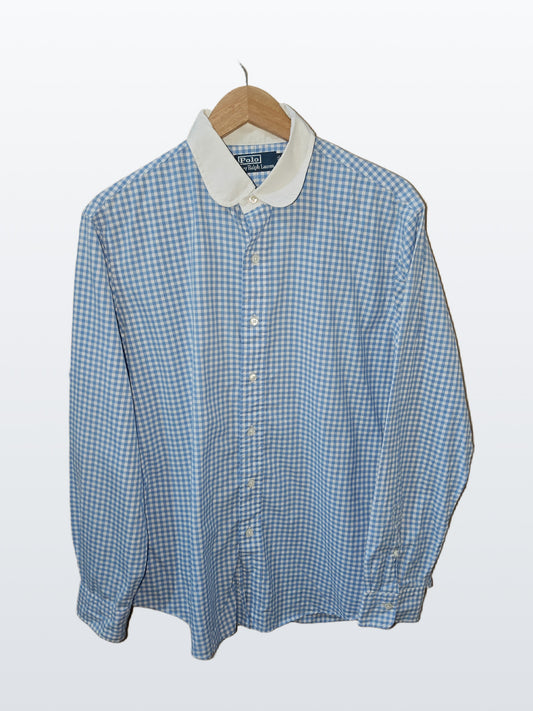 Ralph Lauren Men’s Blue Gingham Dress Shirt White Club Collar Large L