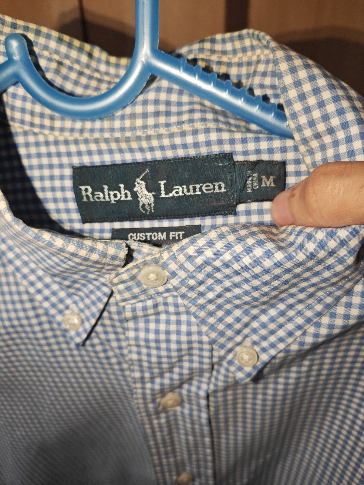 Ralph Lauren Men’s Shirt Medium M Custom Fit Blue White Gingham Long Sleeve