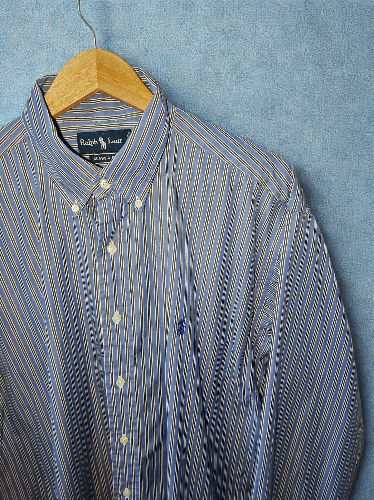 Ralph Lauren Classic Fit Men’s Striped Button-Down Shirt Blue/White Size 17 XL