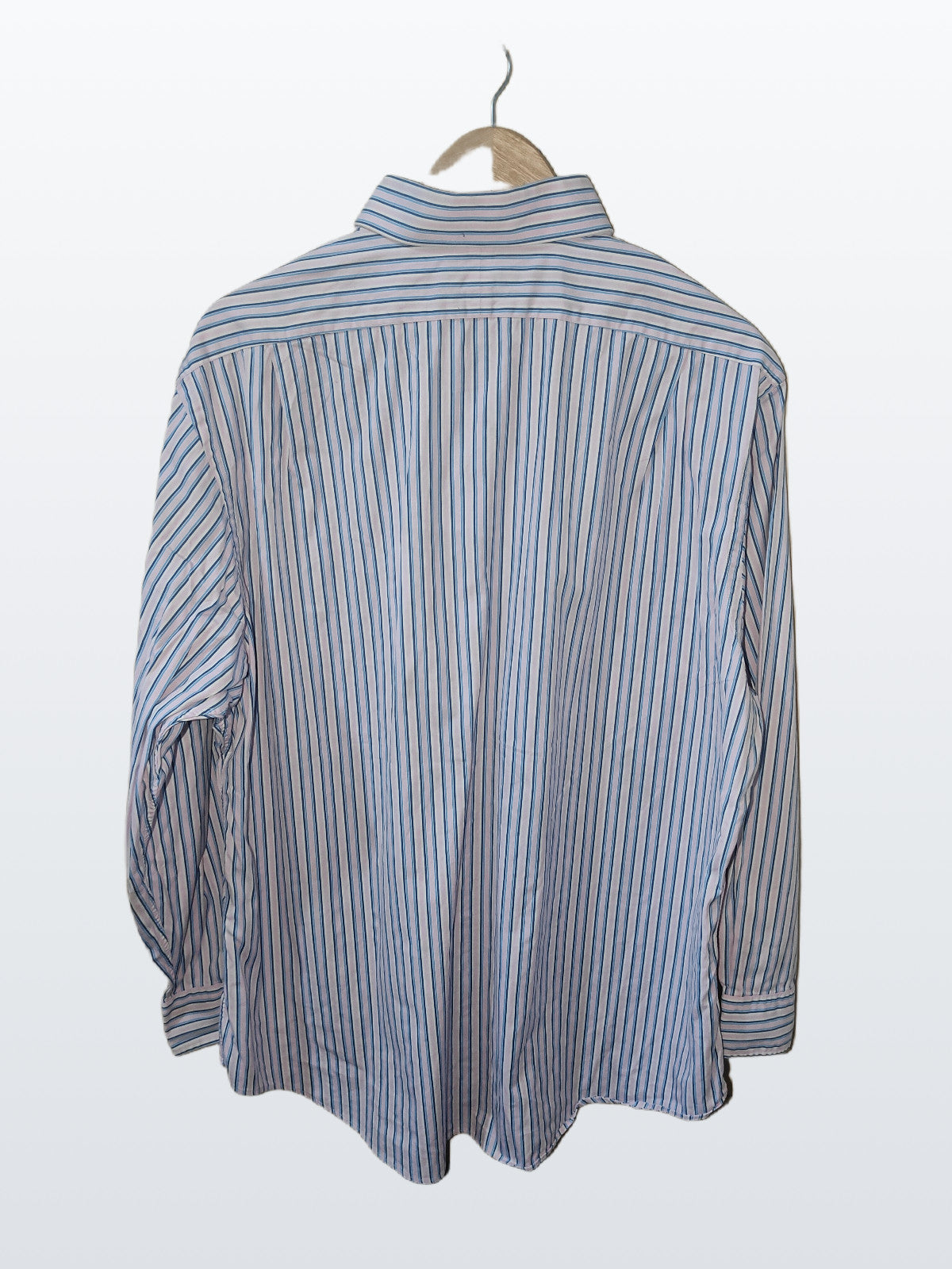 Ralph Lauren Men’s Regent Custom Fit Striped Shirt Pink Blue XL 18 34/35 (XL)