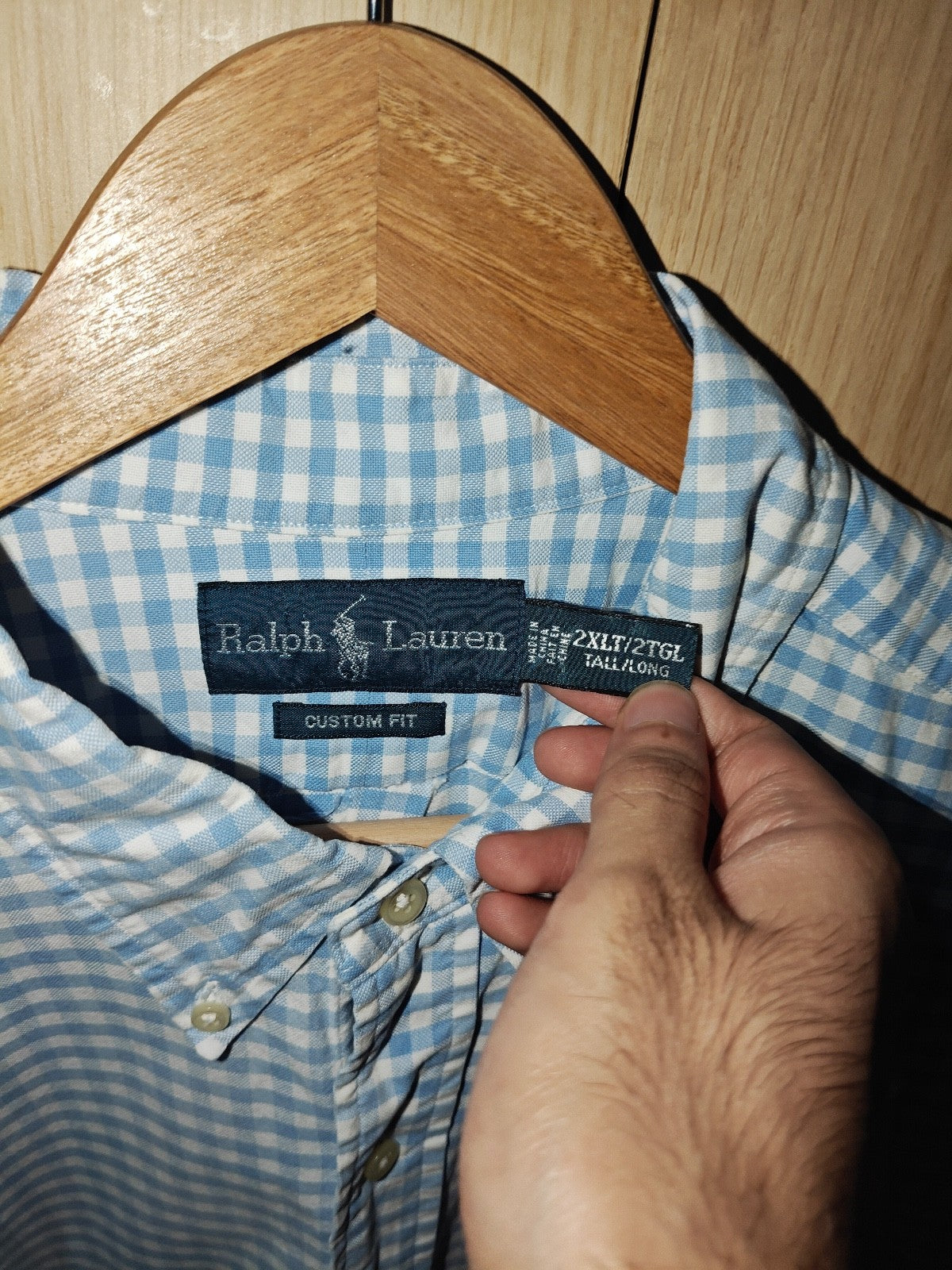 Ralph Lauren Custom Fit Men’s Long Sleeve Shirt Blue Gingham Check 2XLT Tall