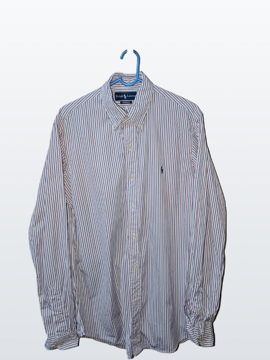 Ralph Lauren Men’s Shirt Custom Fit Striped Red Blue White Size M 15.5