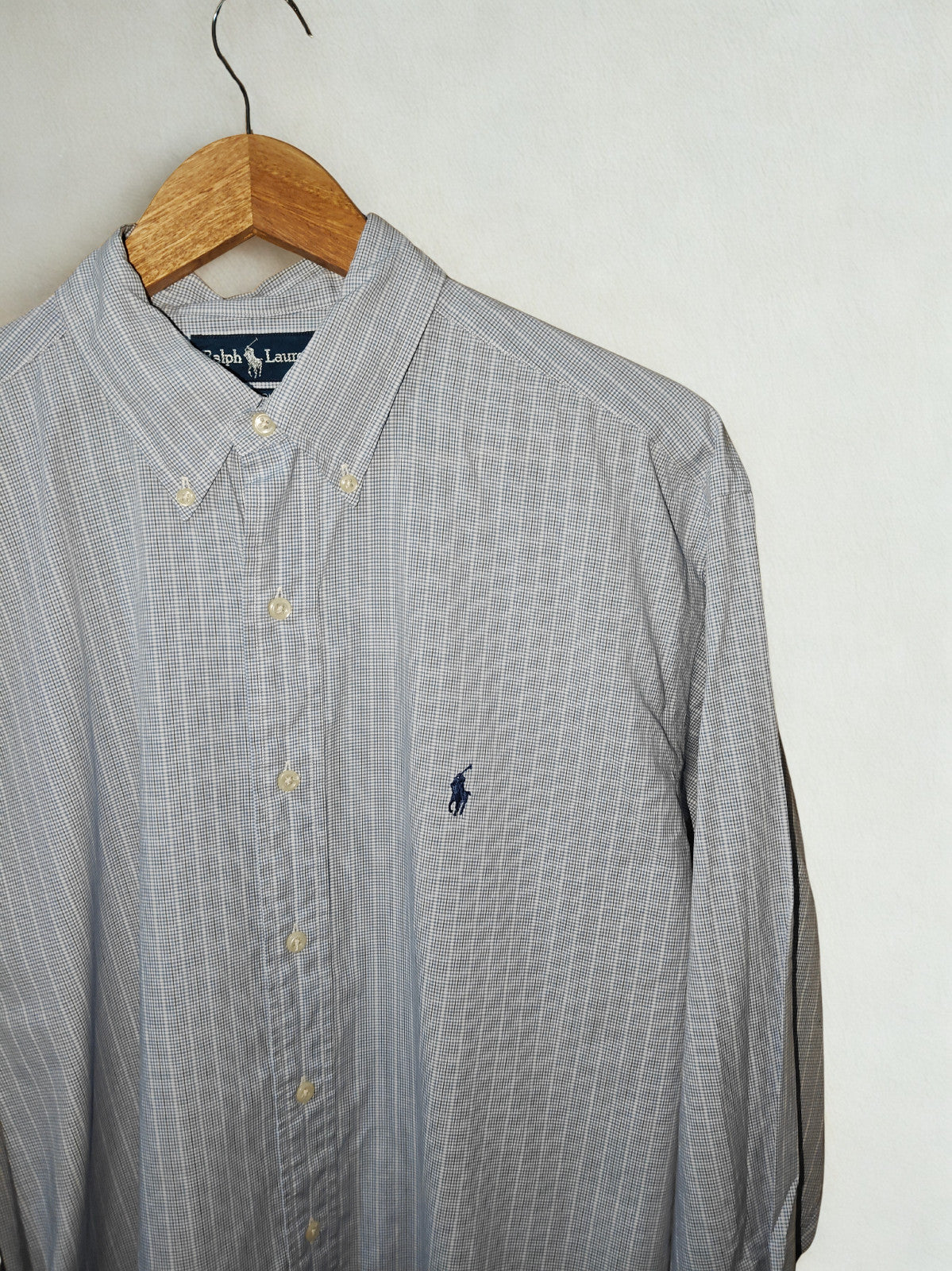 Ralph Lauren Yarmouth 100% Cotton Shirt Blue Check Size 16.5 34/35 L