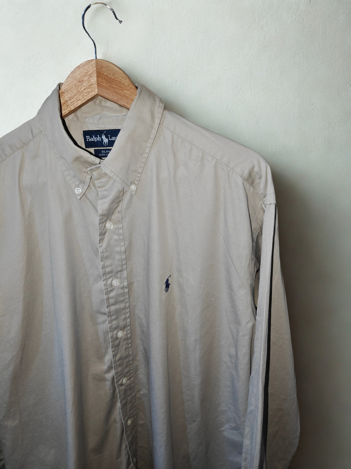 Ralph Lauren Blake Men’s Long Sleeve Button-Down Shirt Beige 100% Cotton Size
