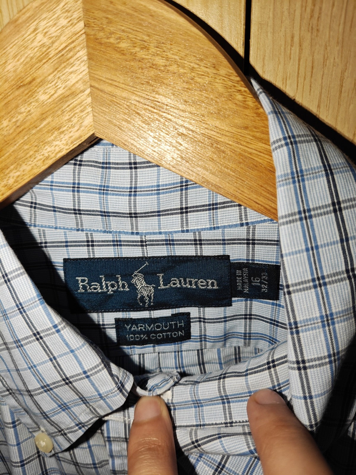 Ralph Lauren Yarmouth Men’s Shirt Blue White Check Long Sleeve Size 16.5 / 42